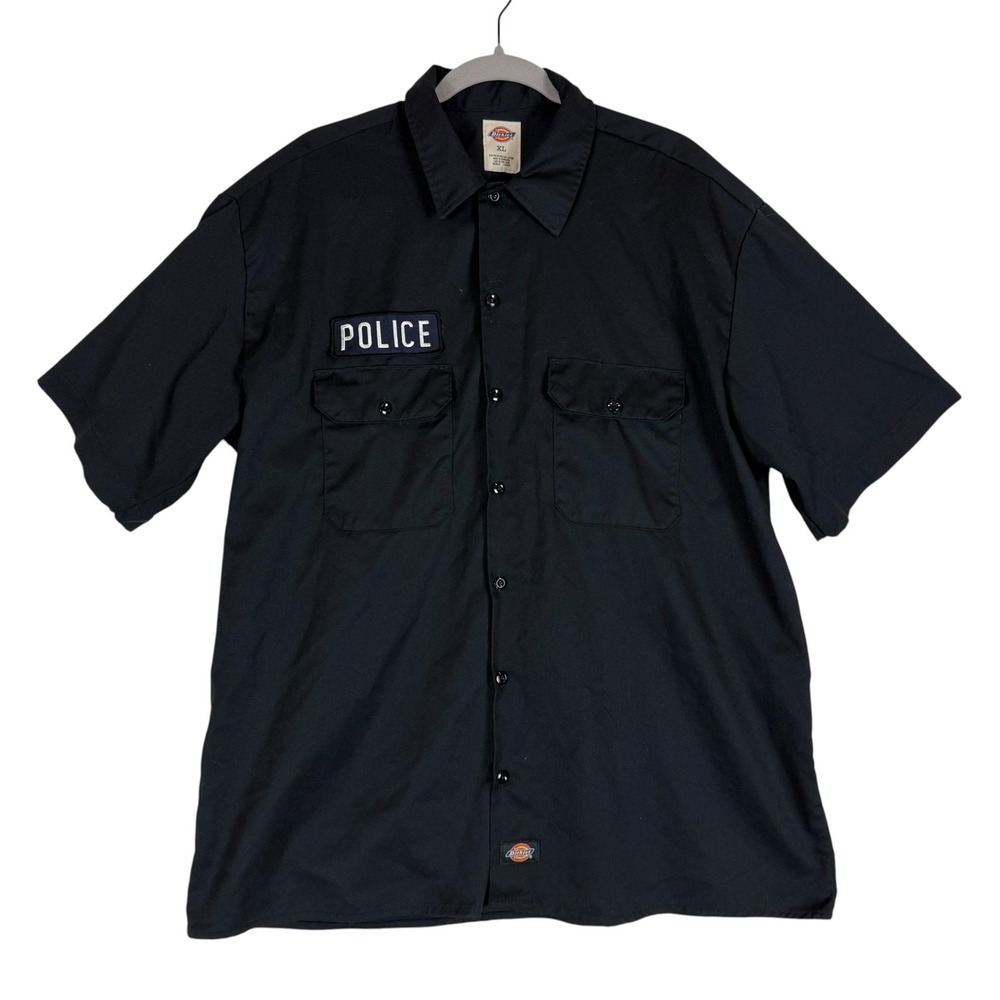 Dickies Shirt Mens XL Black Police Short Sleeve Button Front Workwear Uniform